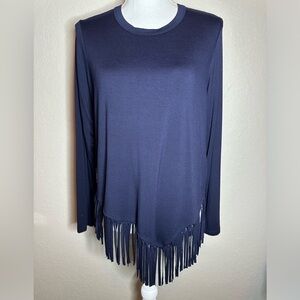Karen Kane navy long sleeve shirt with fringe size petite medium